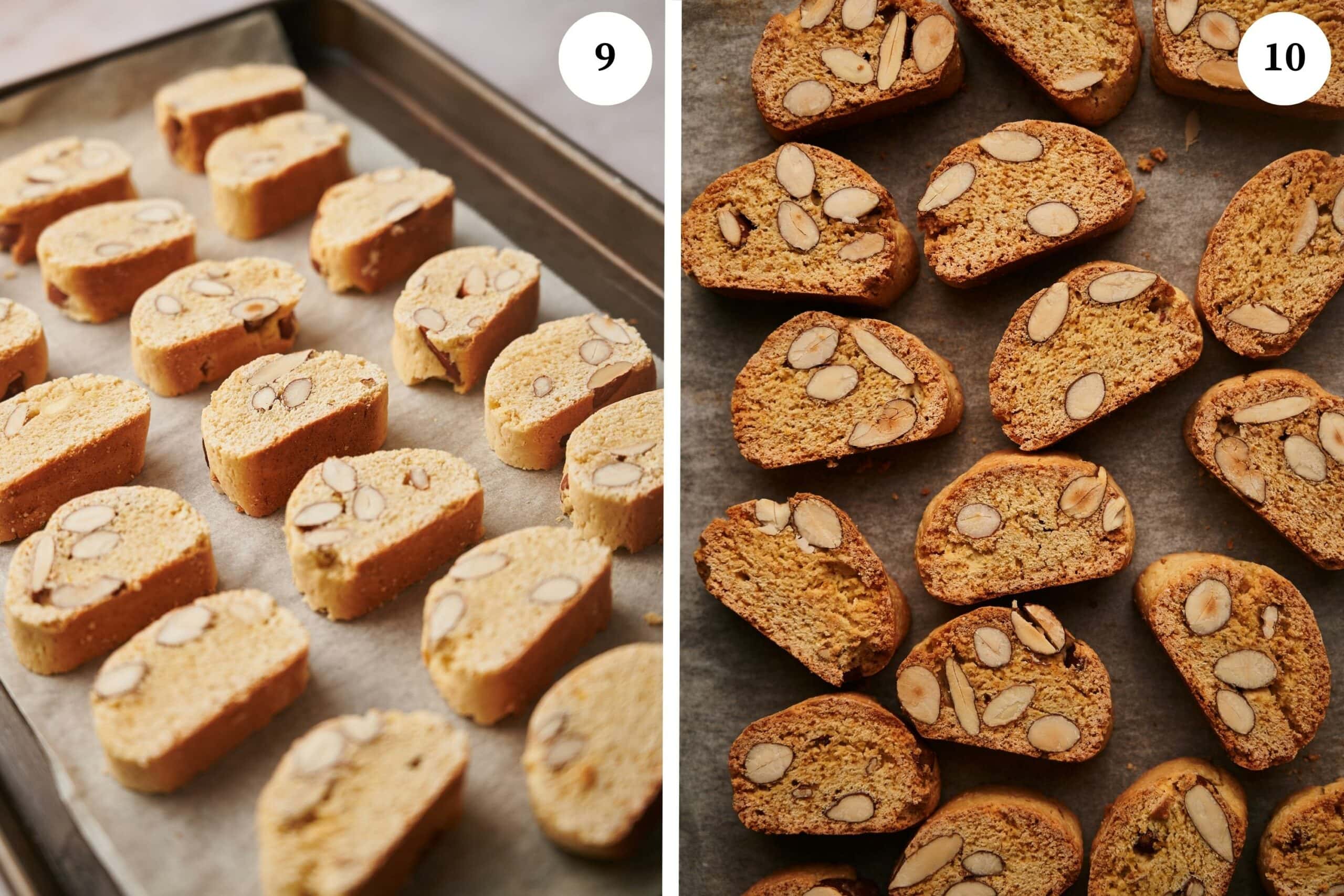place the slices biscotti slices on the oven tray and put them in the oven for a second time. Then take them out and let them cool before serving