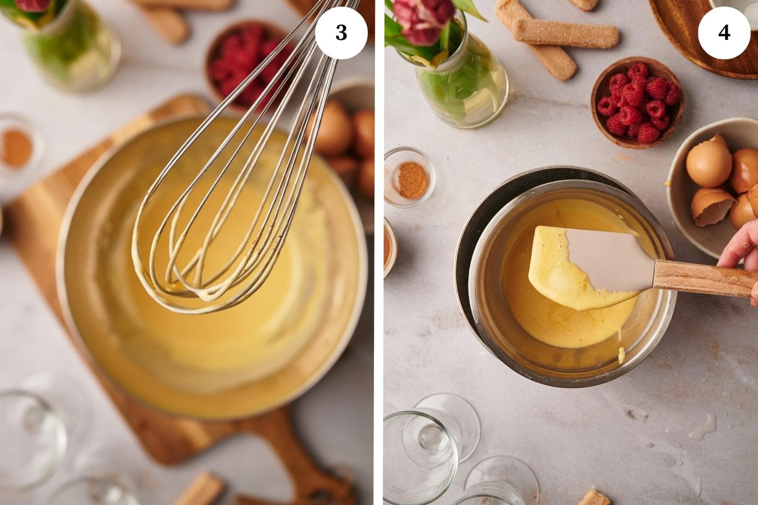 step by step image for zabaglione recipe shows how thick the cream should be before starting to cool