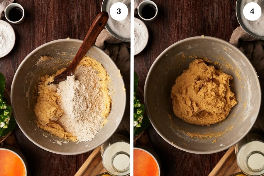 step by step process for making torta della nonna mix the flour with the mixture