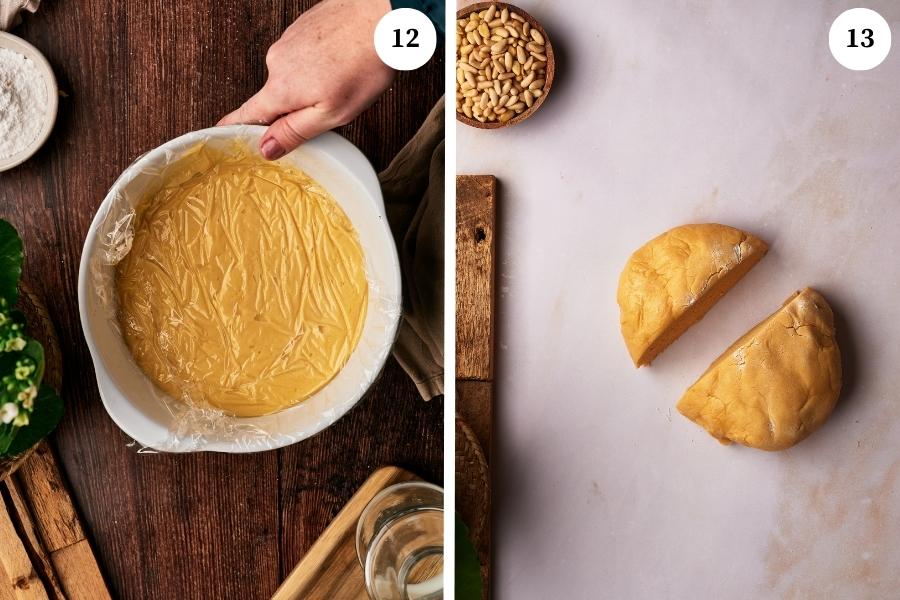 cover the pastry cream with plastic wrap and then divide the pasta frolla in two pieces