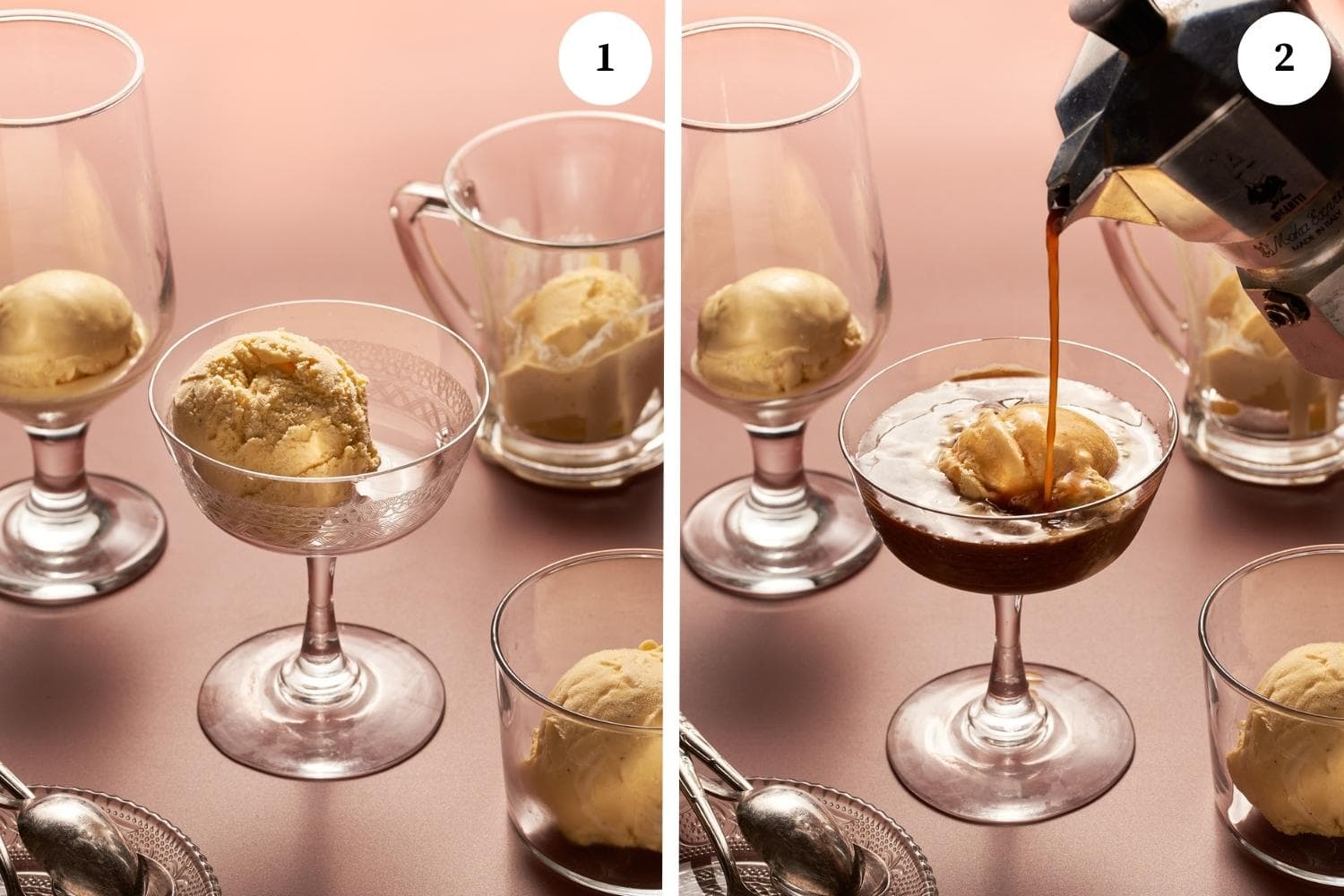 step by step instructions for making affogato al caffee ice cream