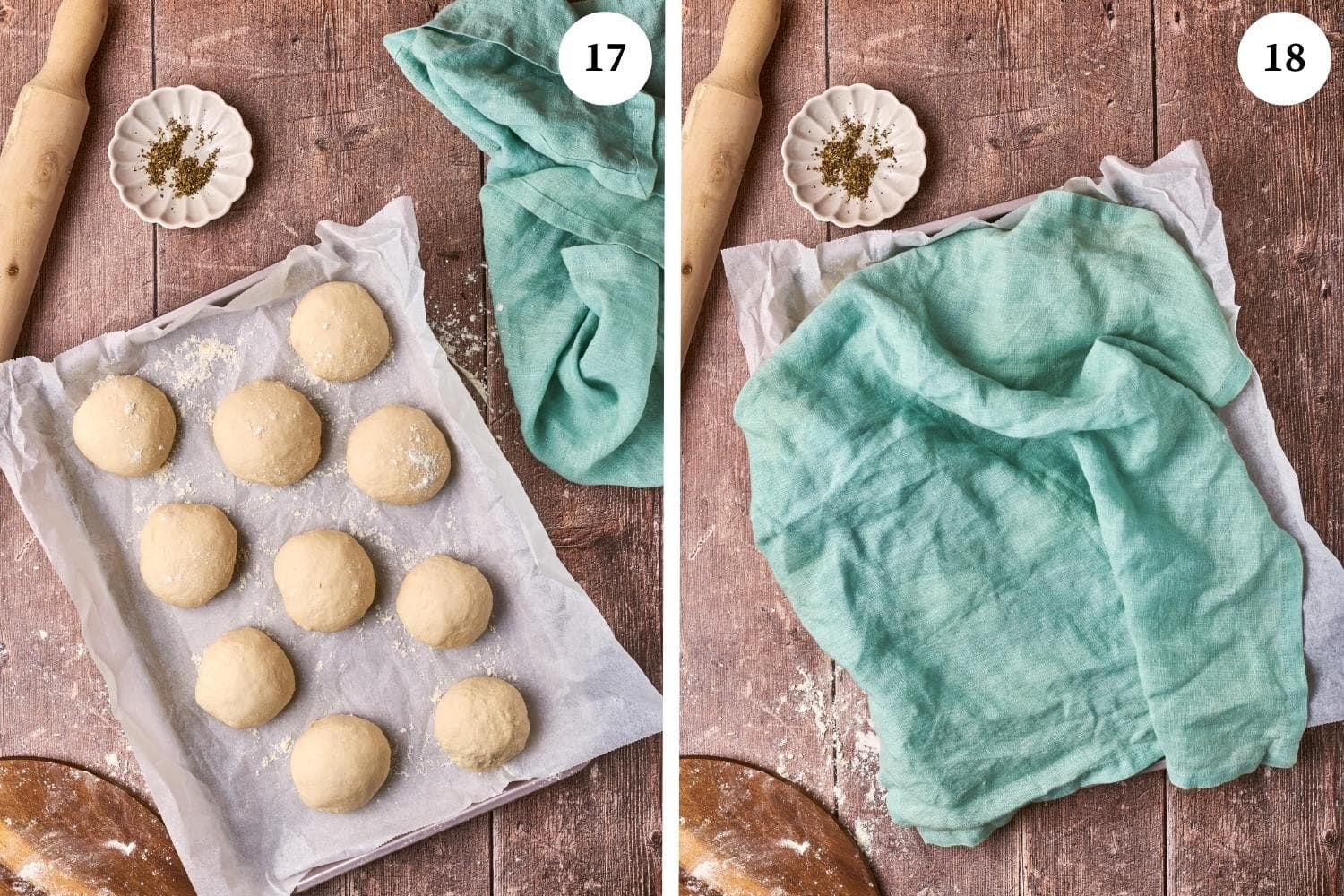 Step by step for making panzerotti: divide the dough into 10 small balls and cover them with a clean dish towel.