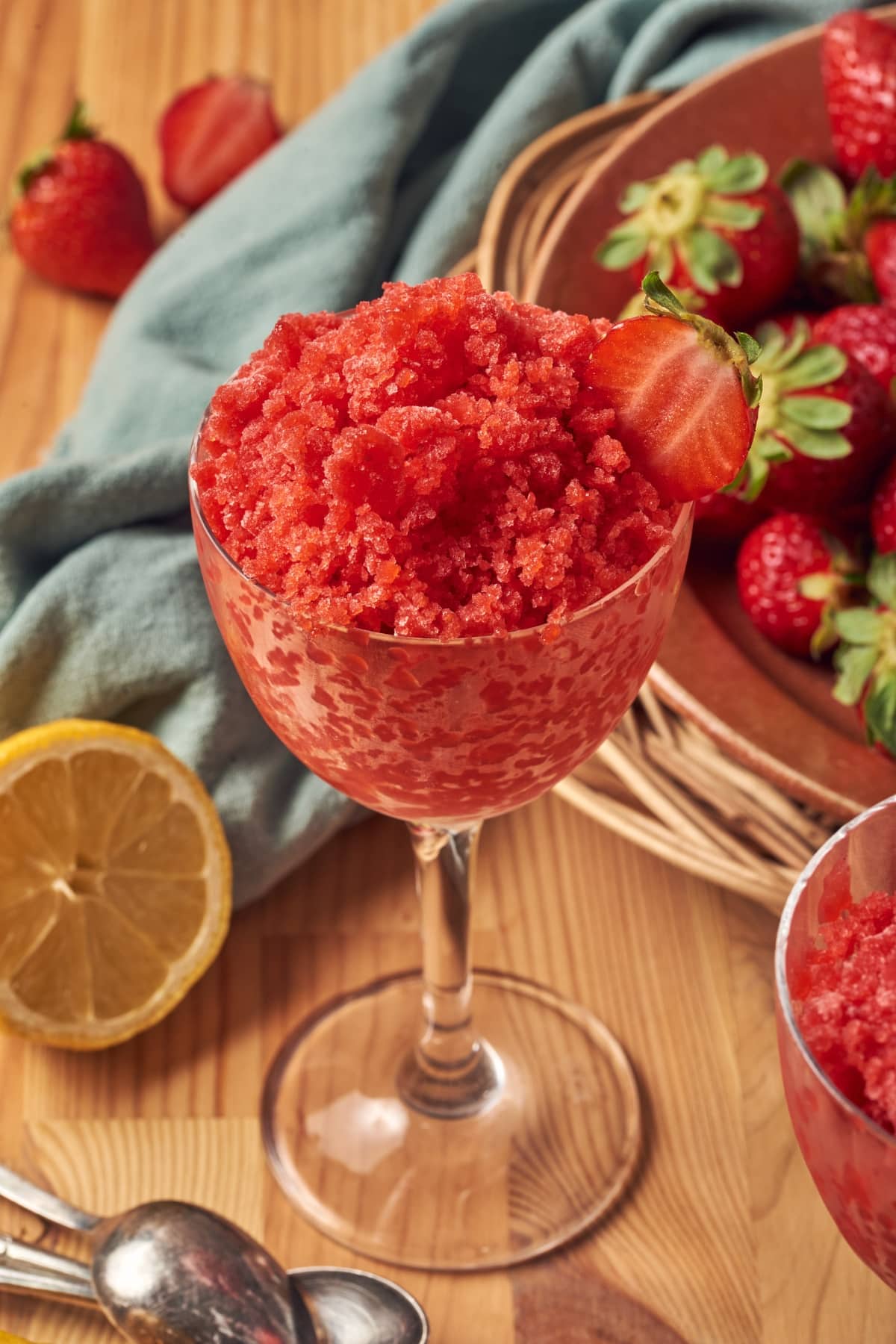 classic Italian granita with strawberry served in a glass