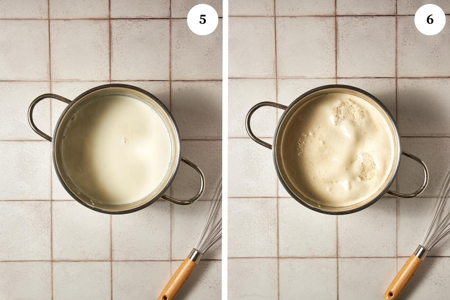 italian pastry cream procedure: cream on a saucepot simmering.