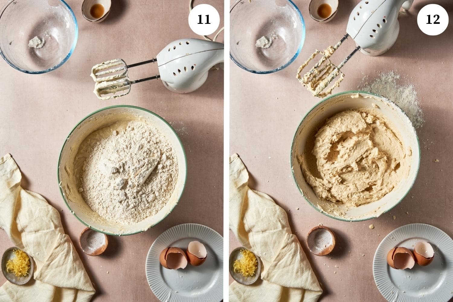 Ricotta cookies procedure: the flour mixture is added.