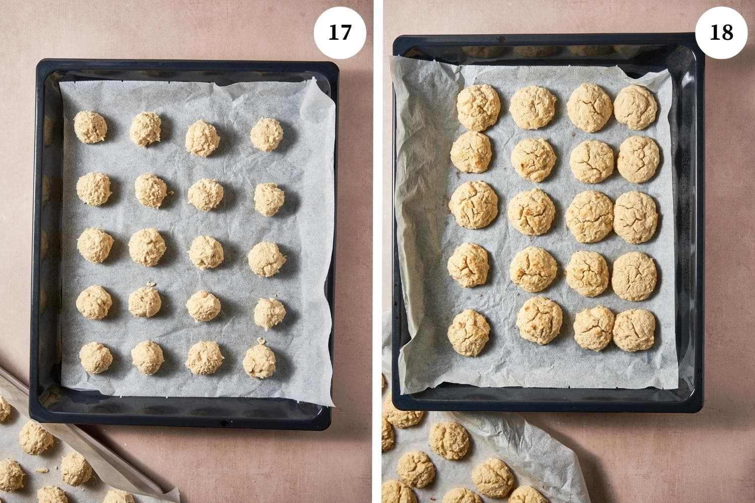 Ricotta cookies procedure: the dough is being shaped into balls. 