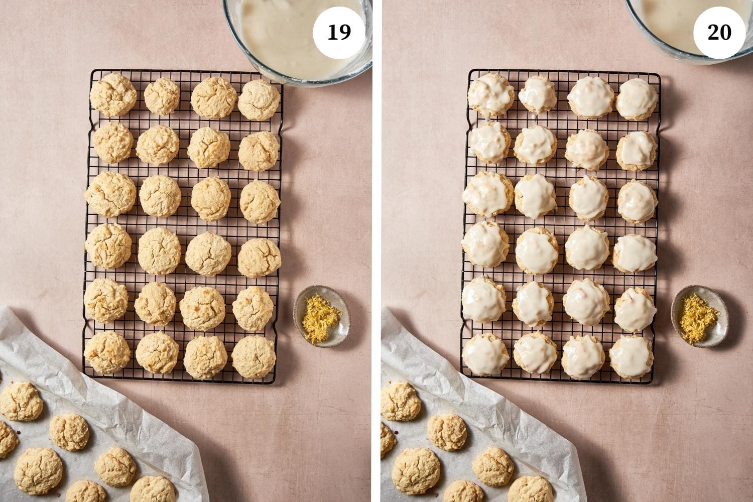 Ricotta cookies procedure: the baked cookes are frosted.