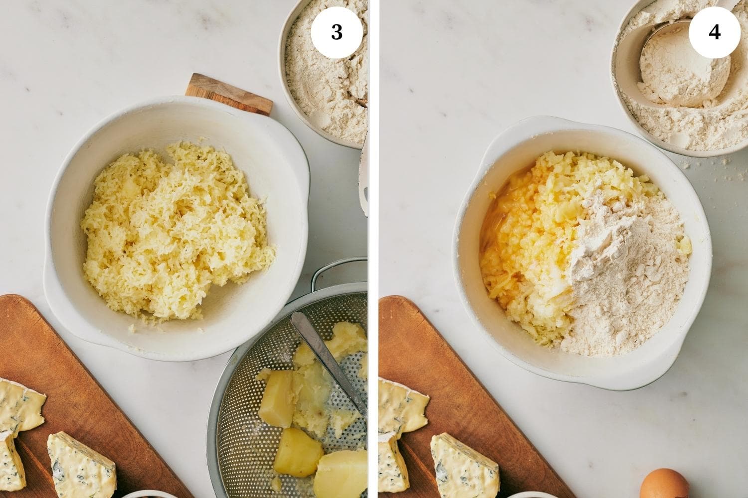 gnocchi with gorgonzola procedure: mashed potato in a bowl. 