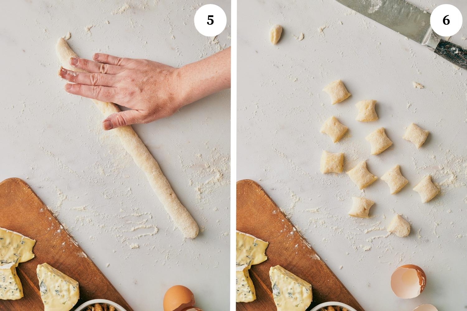 gnocchi dough rolled into a rope and cut into smaller pieces