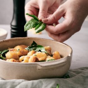pan-fried gnocchi in a bowl