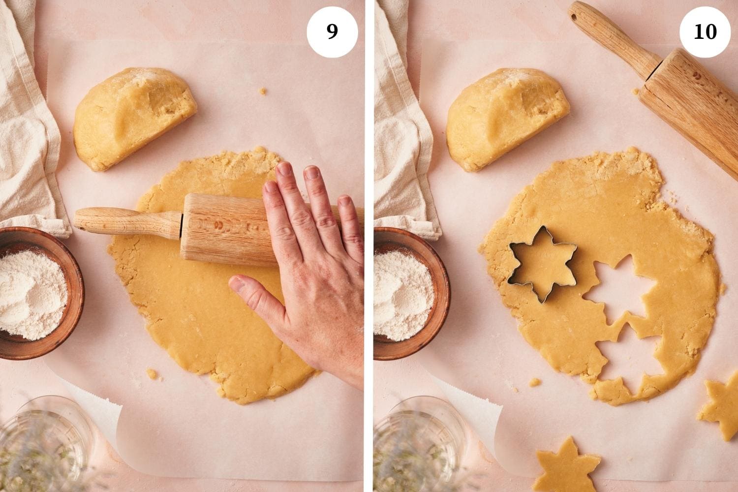pasta frolla dough rolled thin and cut into shapes