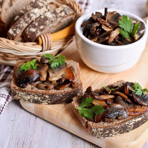 Sauteed mushrooms over crostini