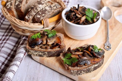 Sauteed mushrooms over crostini