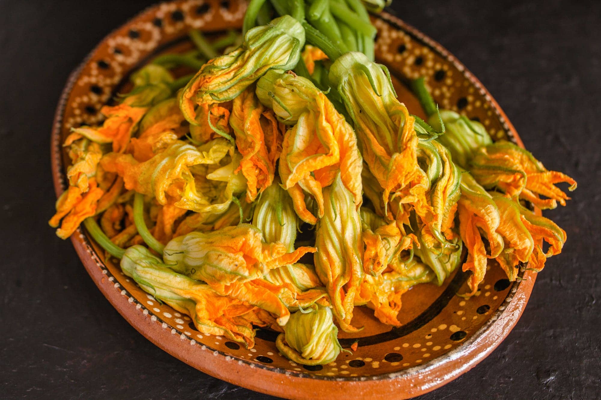 harvested zucchini blossoms