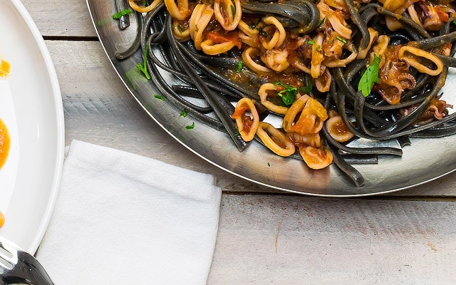 Squid Ink Pasta Recipe with Seafod in San Marzano Sauce